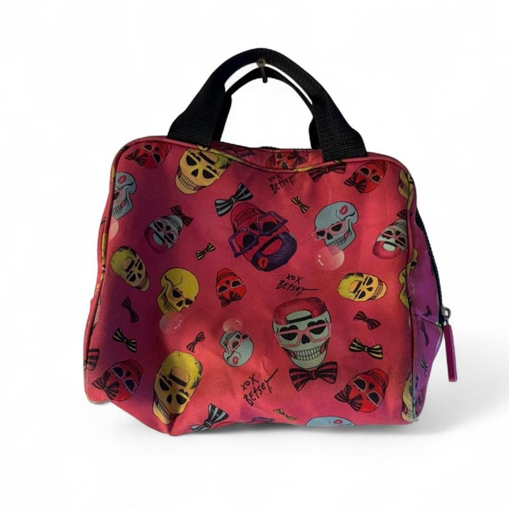 Betsey Johnson Pink Bag lunch cooler with Colorful Skull Design - Picture 2 of 8